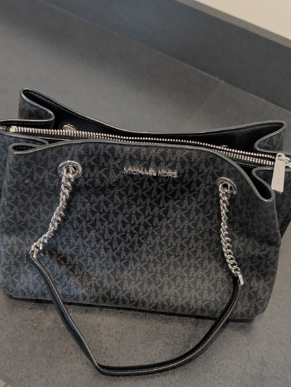 Michael Kors Black MK Logo Chain-Handle Shoulder Tote - Picture 2 of 5